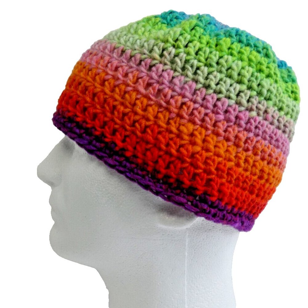 MultiColor Wool Skull Cap Colorful Hat 7.5 Beanie Handmade Crochet Hand Knit NWT